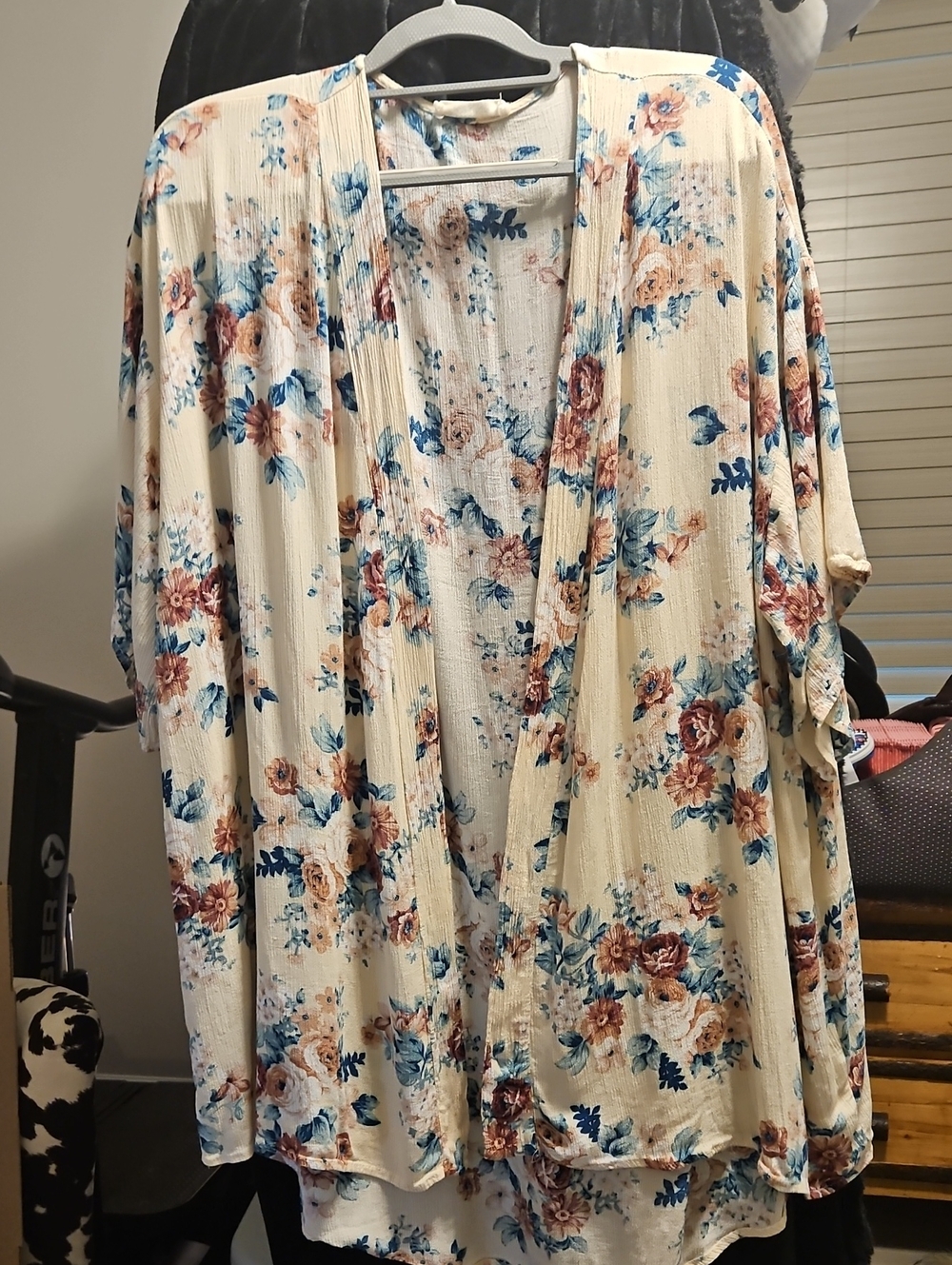 Love In Cream Floral Duster with Blue and Rust Blooms
